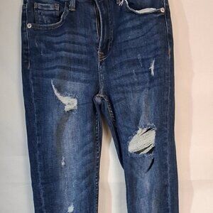 Risen Distressed Skinny Jeans Size 25/1 Medium Blue Wash Raw Hem Ripped Boutique